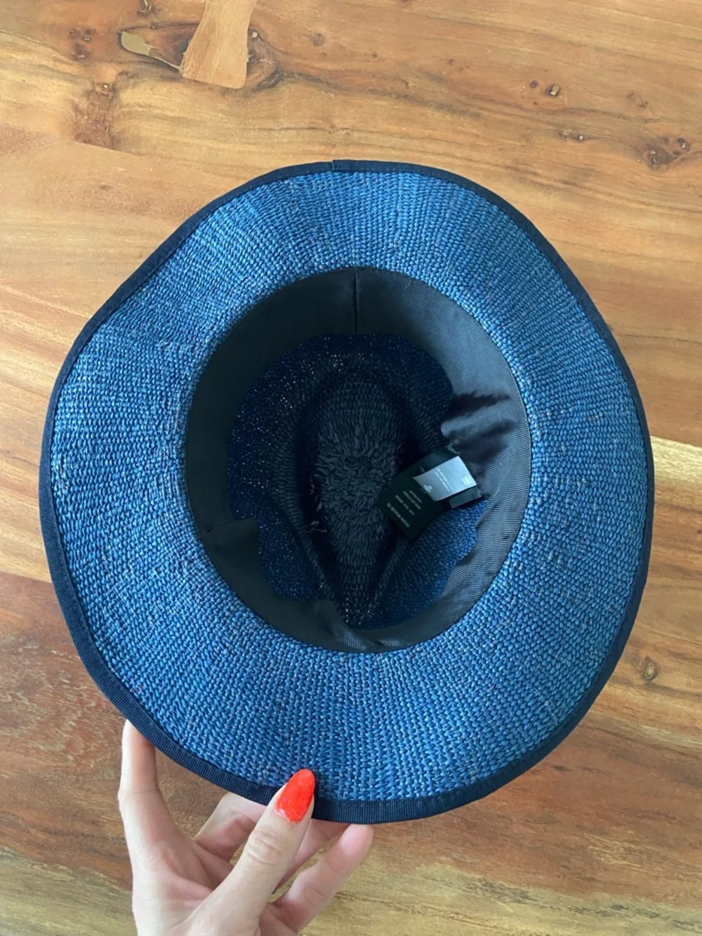 G-Star blue straw fedora hat derlil womens hat vegan leather strap OSFM